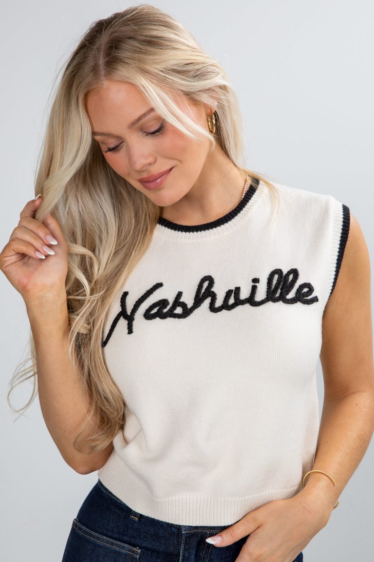 Ivory Nashville Script Sweater Vest
