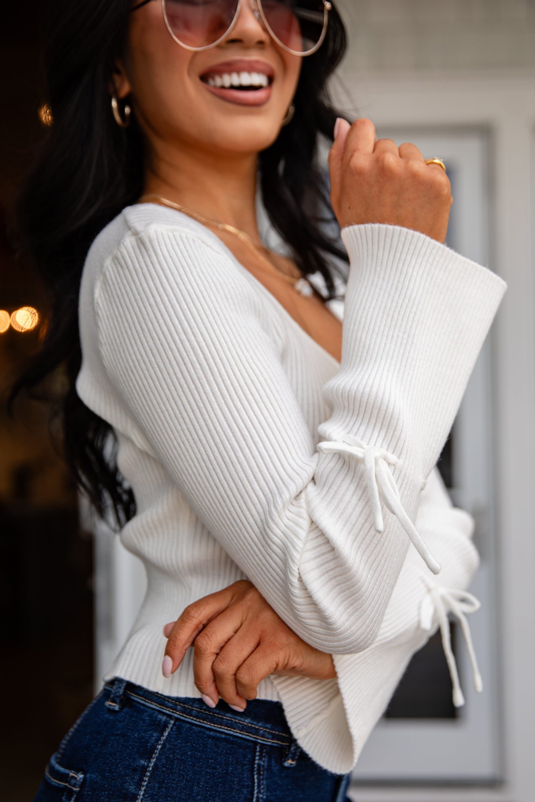 FINAL SALE - Written in Love Tie-Sleeve Ivory Ribbed Knit Top - Image 4