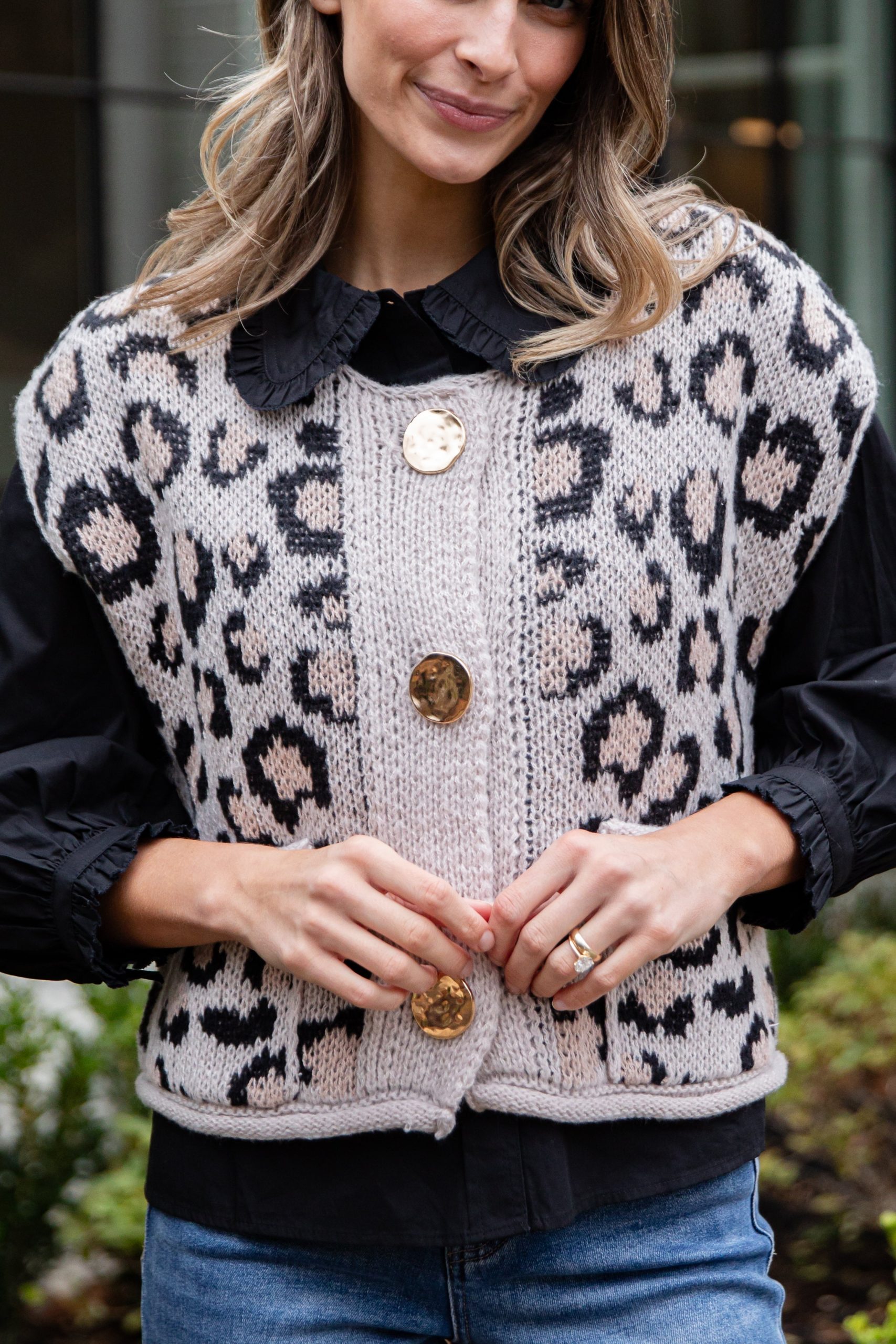 FINAL SALE - Neutral Instinct Leopard Button Front Knit Vest - Image 2