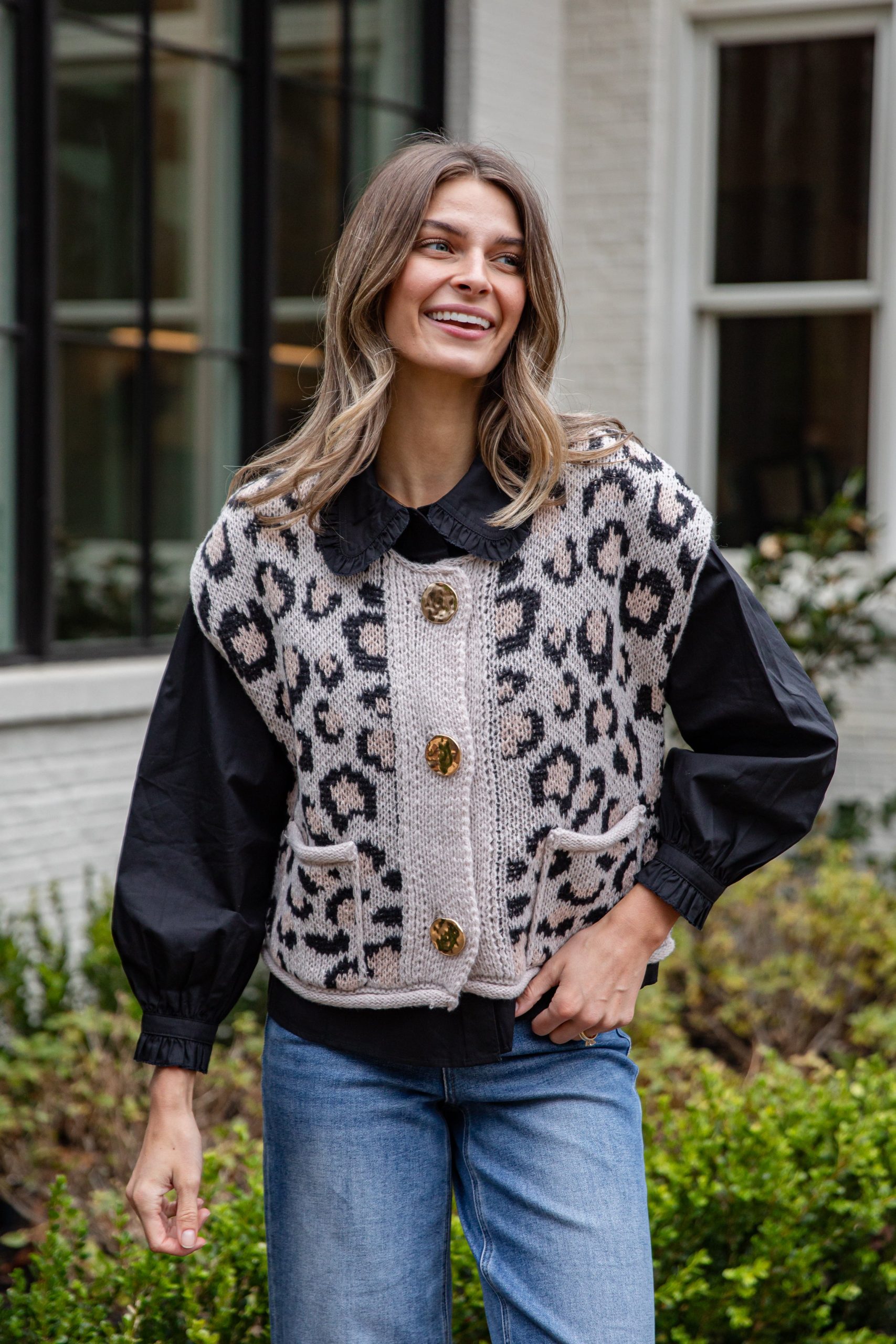 FINAL SALE - Neutral Instinct Leopard Button Front Knit Vest - Image 3