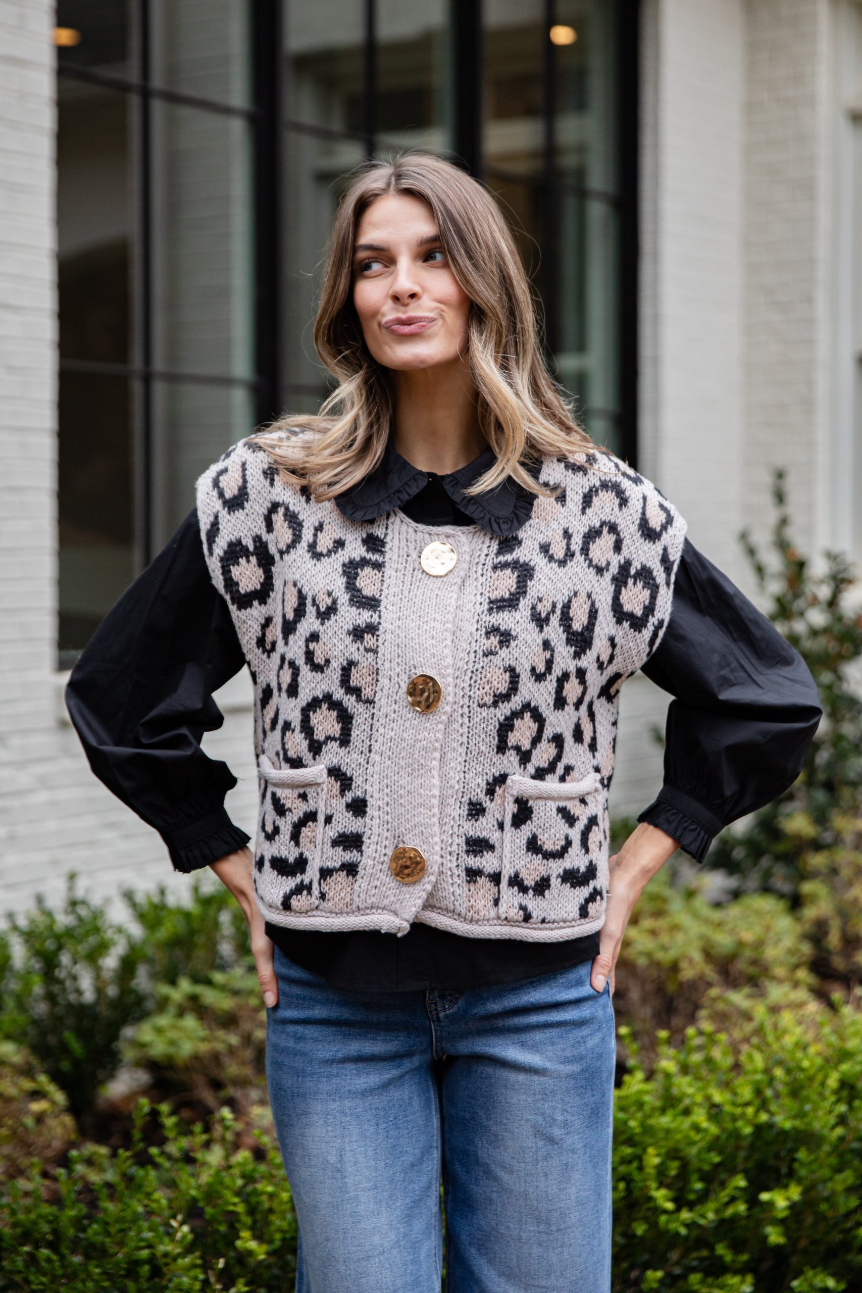 FINAL SALE - Neutral Instinct Leopard Button Front Knit Vest - Image 4