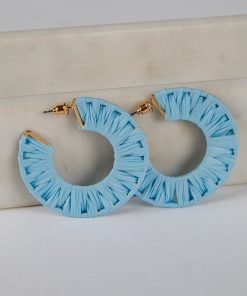 Sarah Blue Straw Hoop Earrings
