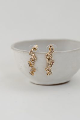 Madi Gold Rhinestone Love Drop Earrings