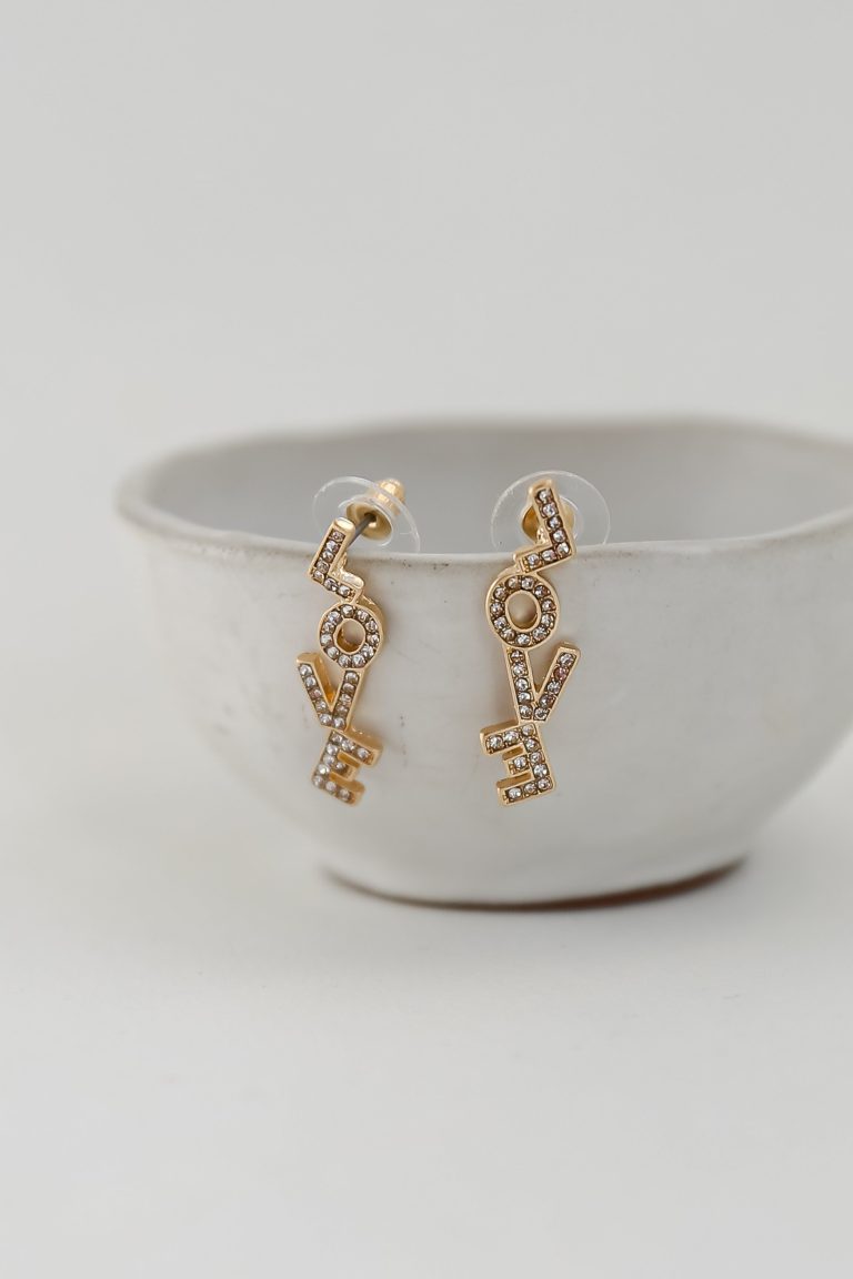 Madi Gold Rhinestone Love Drop Earrings