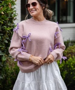 FINAL SALE - Bow Accent Mauve Knit Sweater