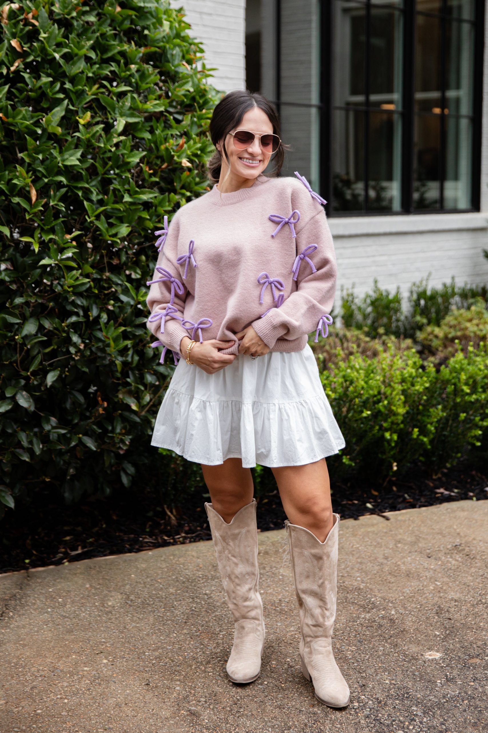 FINAL SALE - Bow Accent Mauve Knit Sweater - Image 4