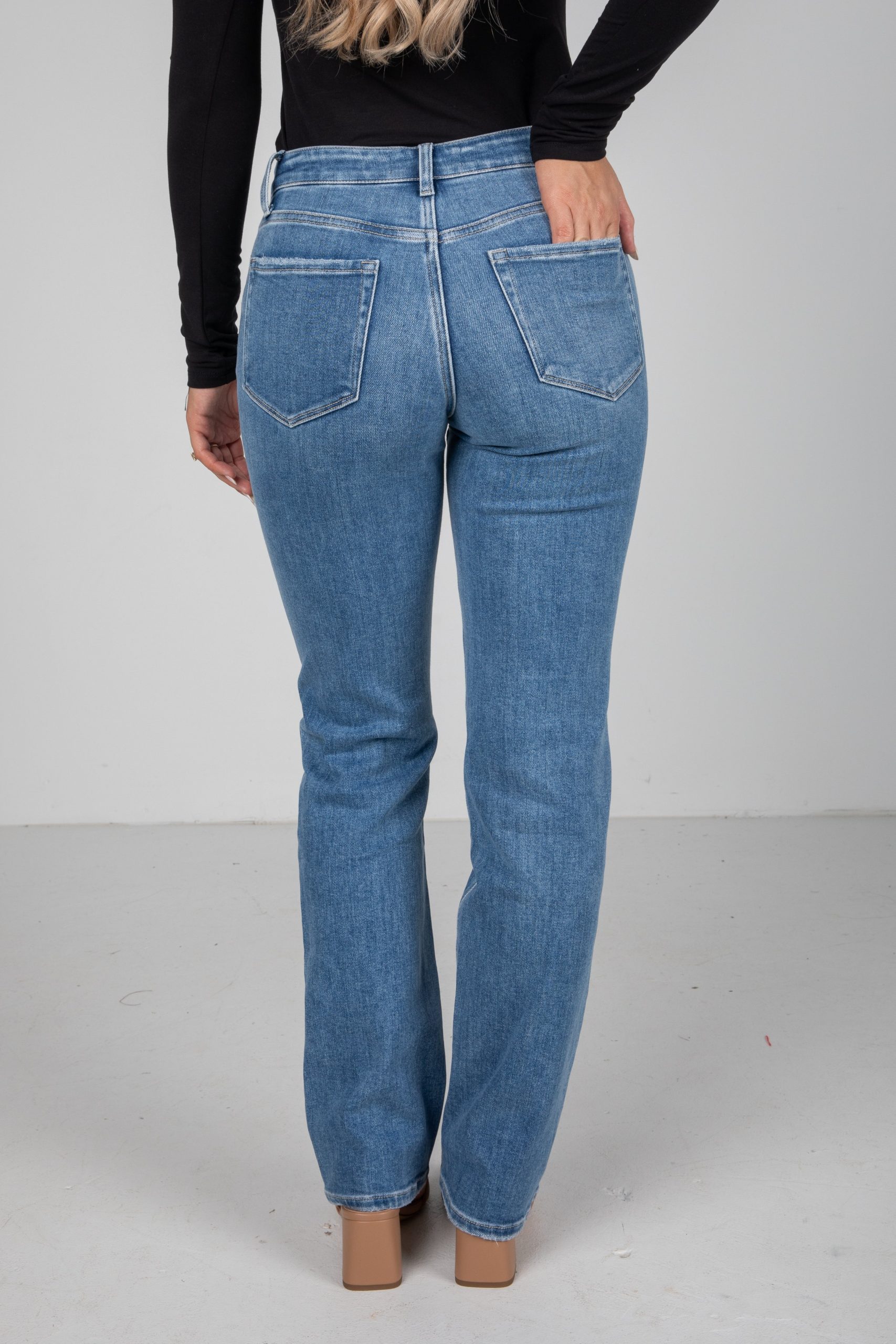 Rylee Medium Wash High-Rise Distressed Straight Leg Jeans - Image 4