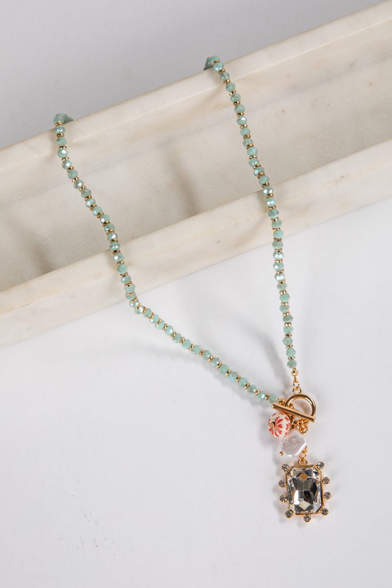 Tori Mint Beaded Charm Necklace