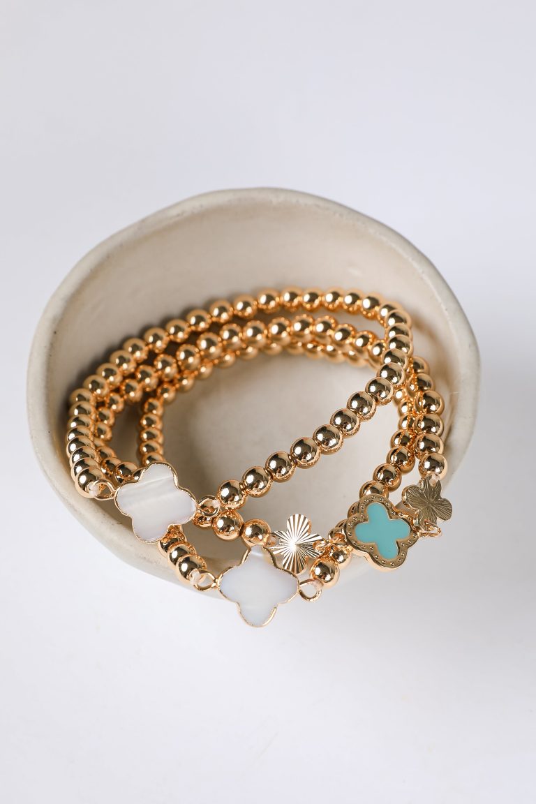 Maggie Beaded Quatrefoil Charm Bracelet Set