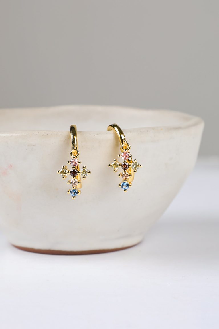 Hope Multi Cross Charm Mini Hoop Earrings
