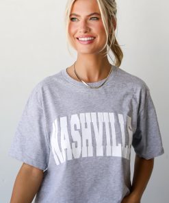 Heather Grey Nashville Cropped Block Letter Tee