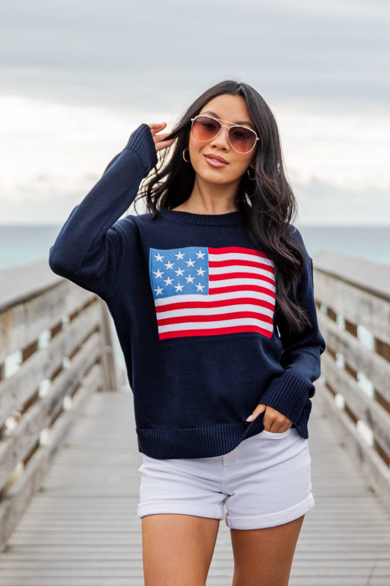 Old Glory American Flag Navy Sweater