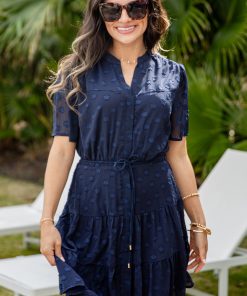 Always Works Navy Button Front Mini Dress