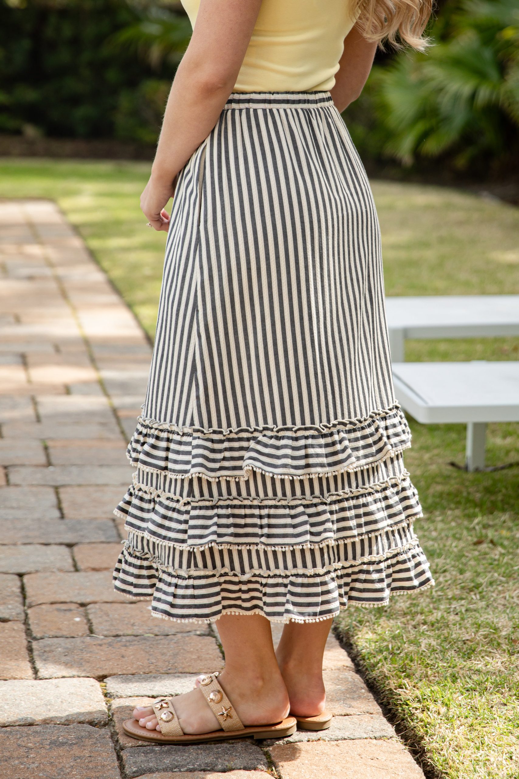Coastal Lines Navy Striped Ruffle Maxi Skirt - Image 5