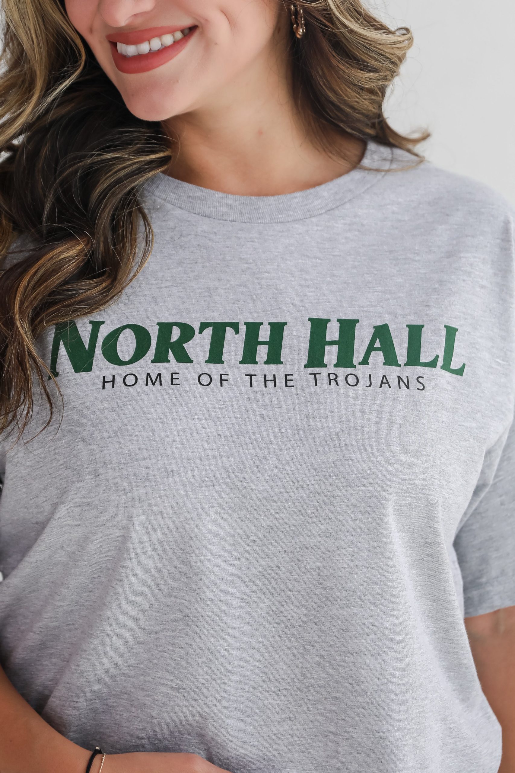 Heather Grey North Hall Home Of The Trojans Cropped Tee - Image 2