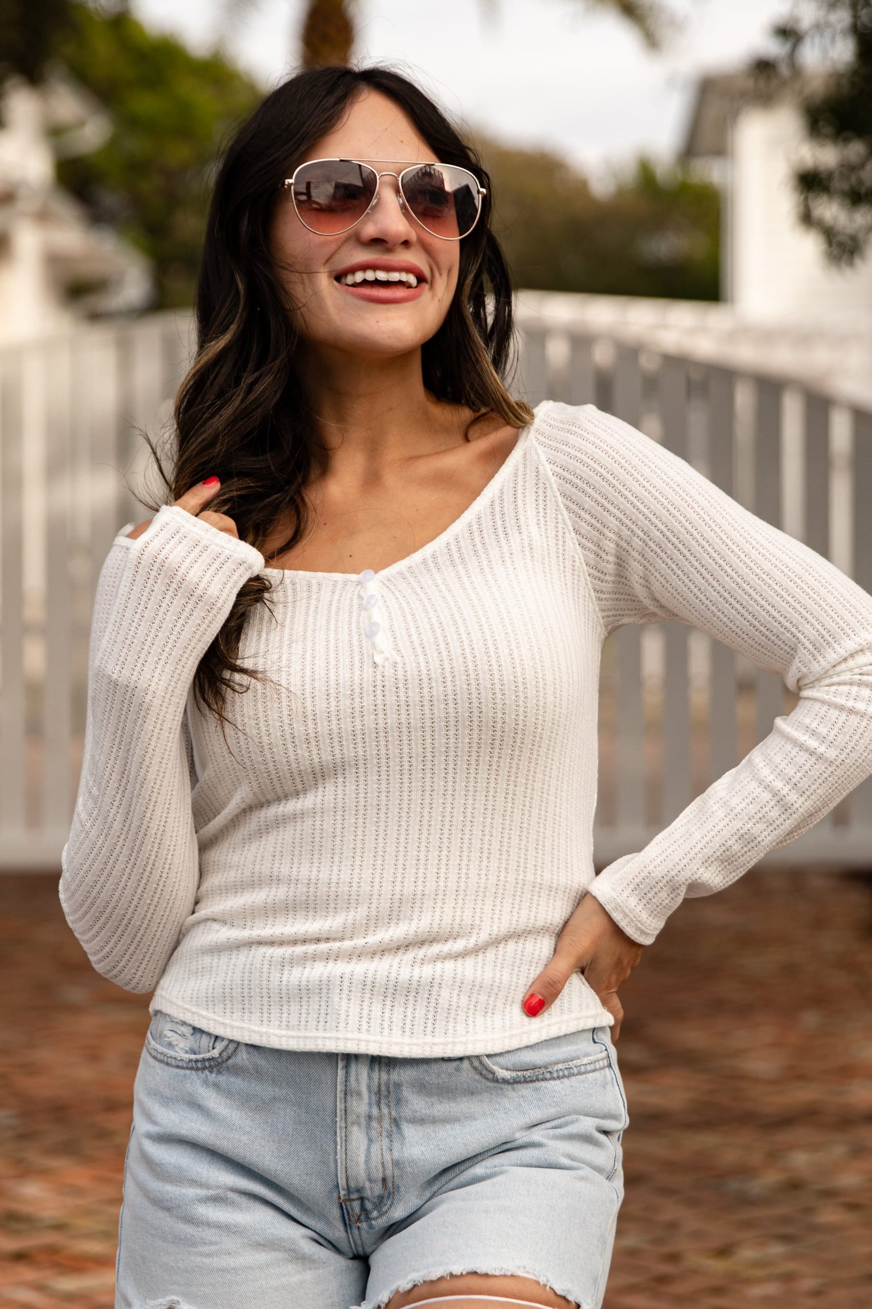 FINAL SALE - Willow Ribbed Textured Henley Long Sleeve Top - Image 5
