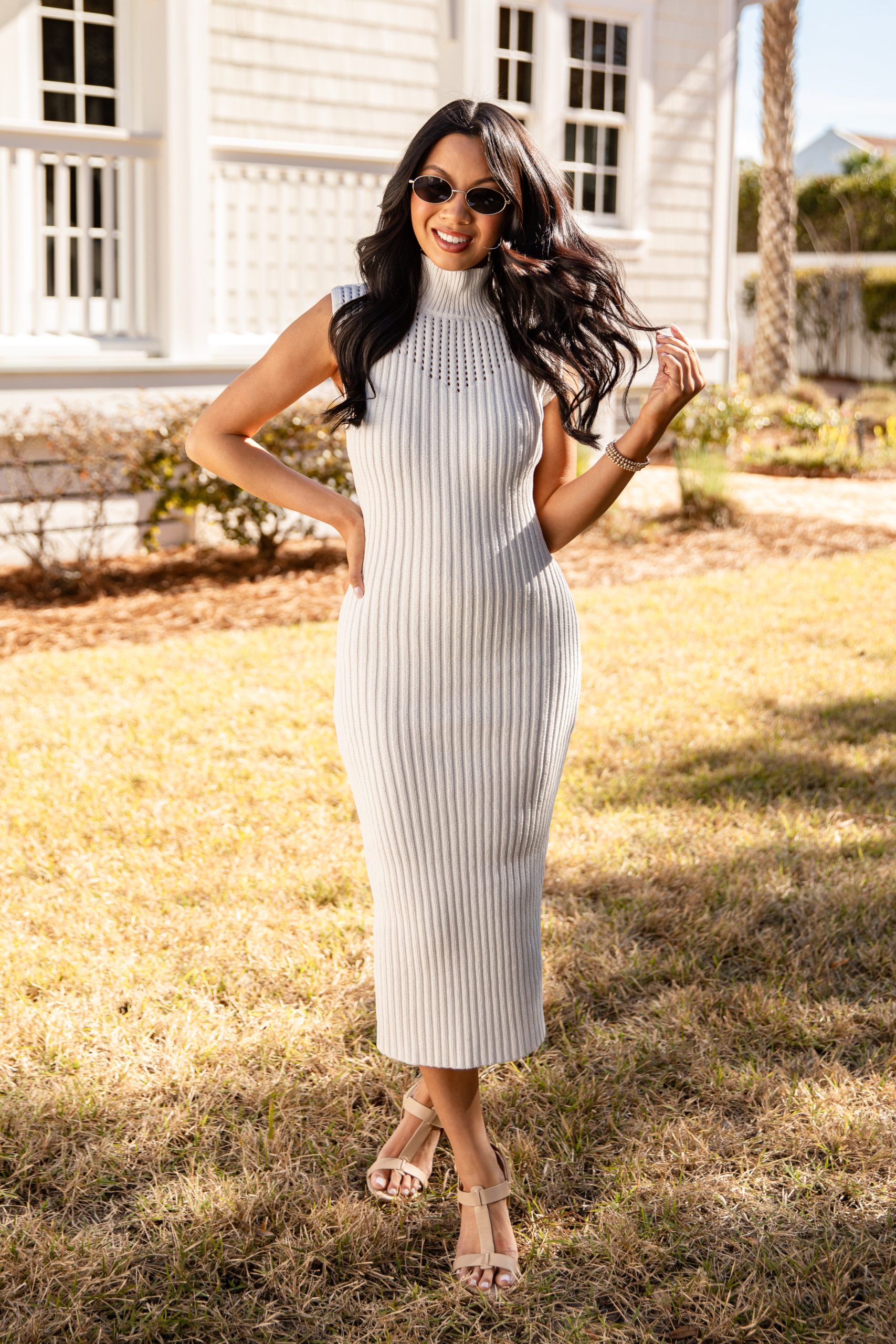 FINAL SALE - Quiet Confidence Ribbed Off White Midi Dress - Image 2