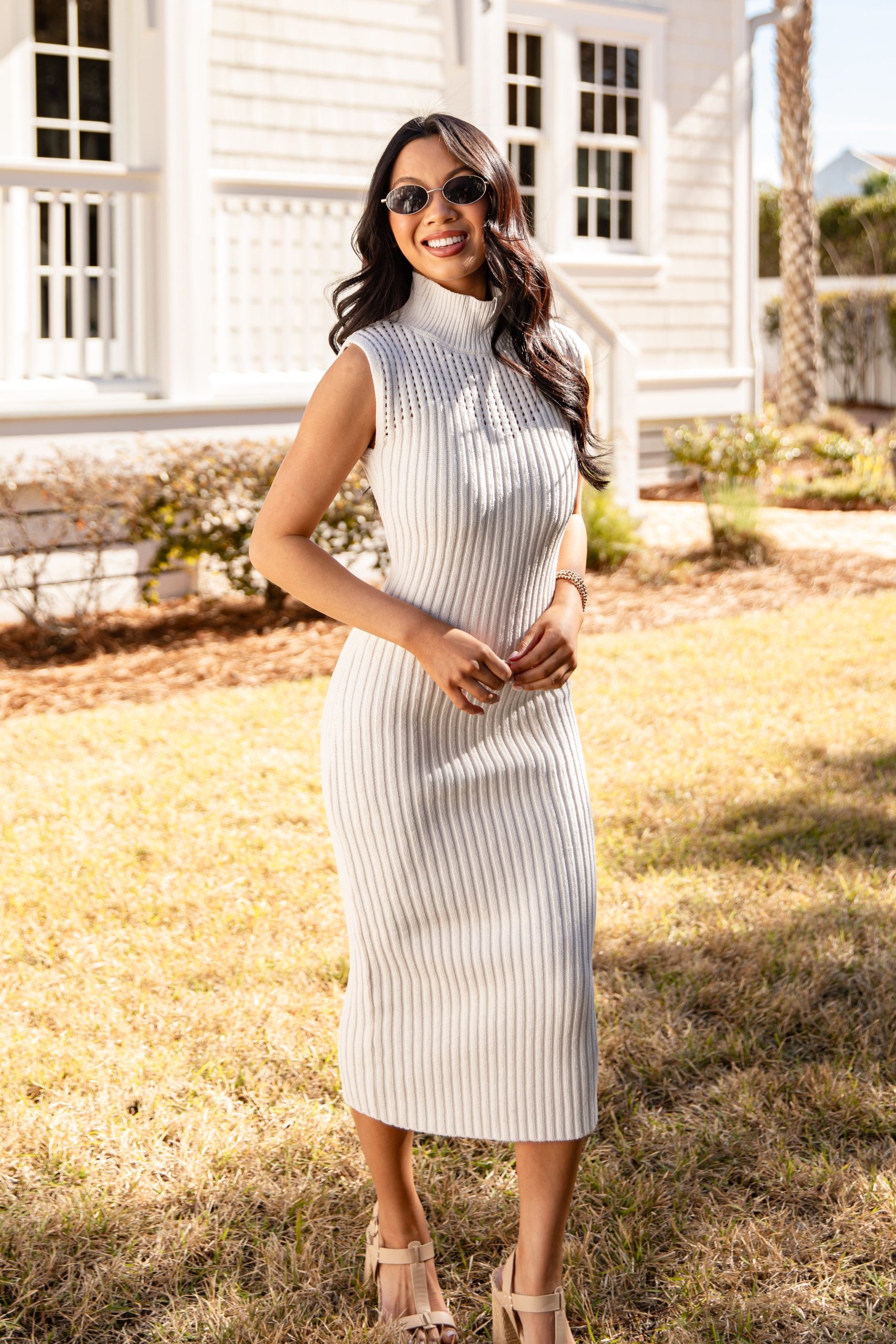 FINAL SALE - Quiet Confidence Ribbed Off White Midi Dress - Image 4