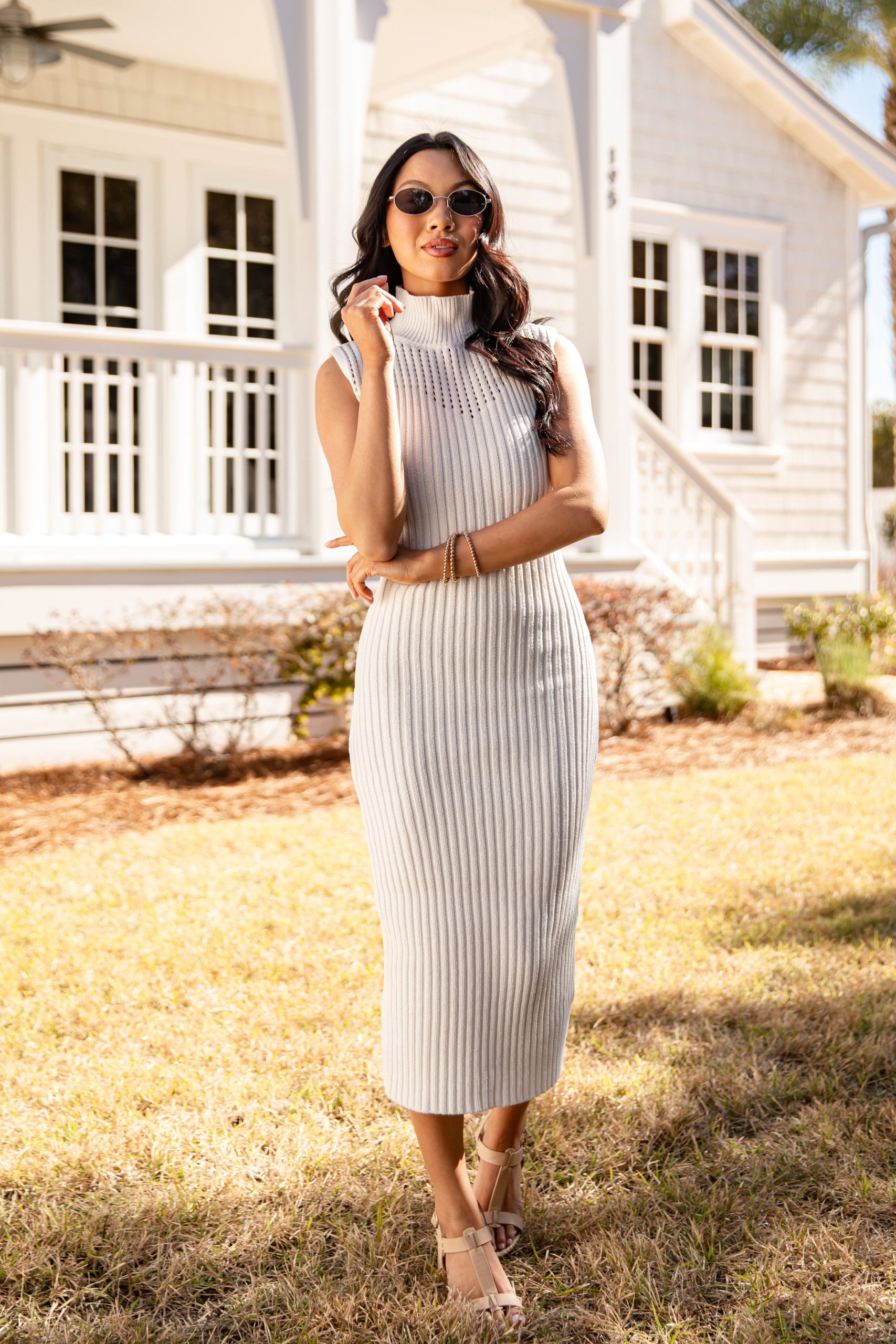 FINAL SALE - Quiet Confidence Ribbed Off White Midi Dress - Image 3