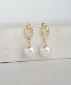 Lena White Rhinestone Pearl Drop Earrings