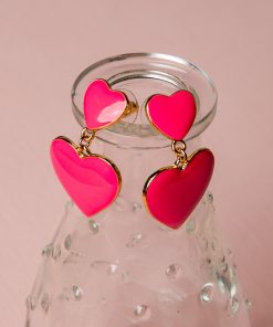 Elowen Pink Double Heart Drop Earrings