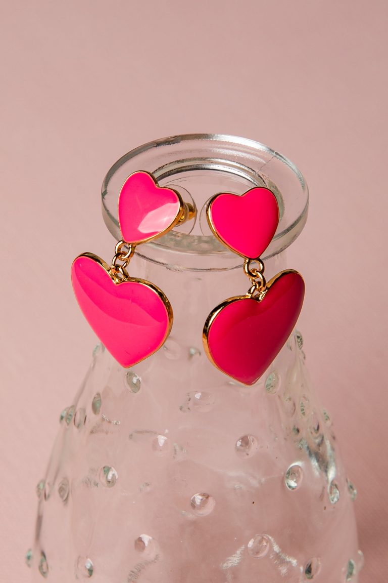 Elowen Pink Double Heart Drop Earrings
