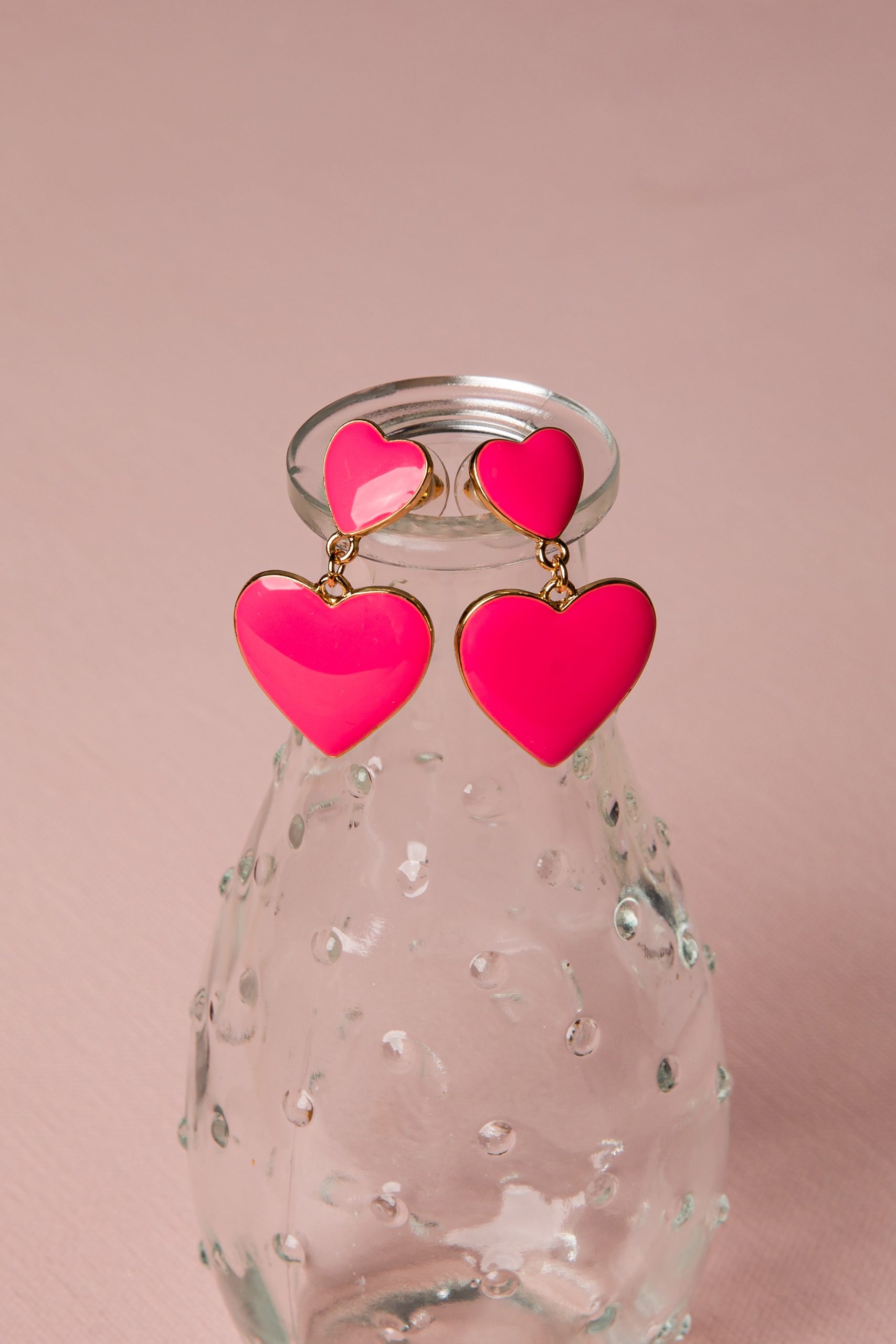 Elowen Pink Double Heart Drop Earrings - Image 3