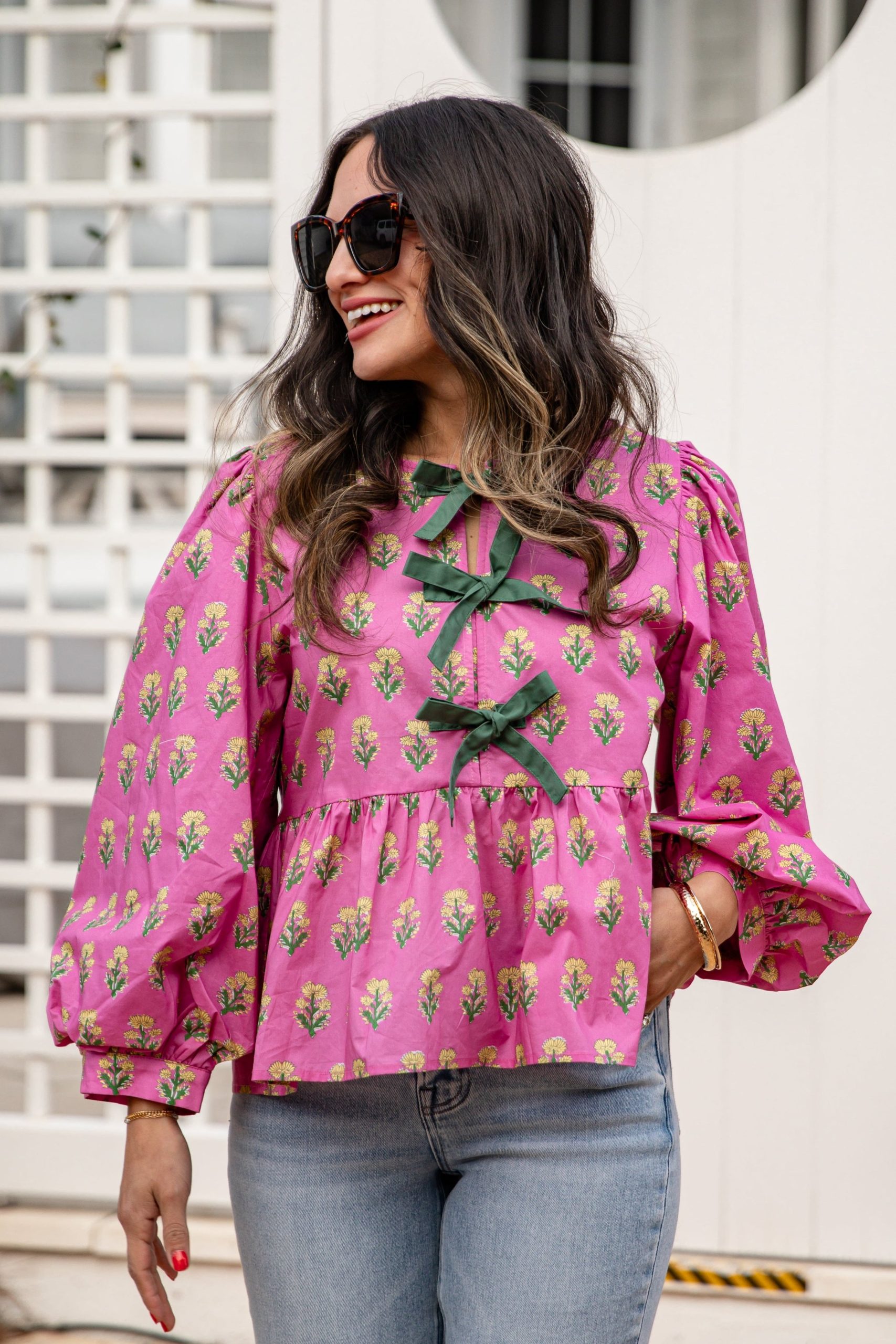 FINAL SALE - Rosewood Charm Floral Bow Front Blouse - Image 2