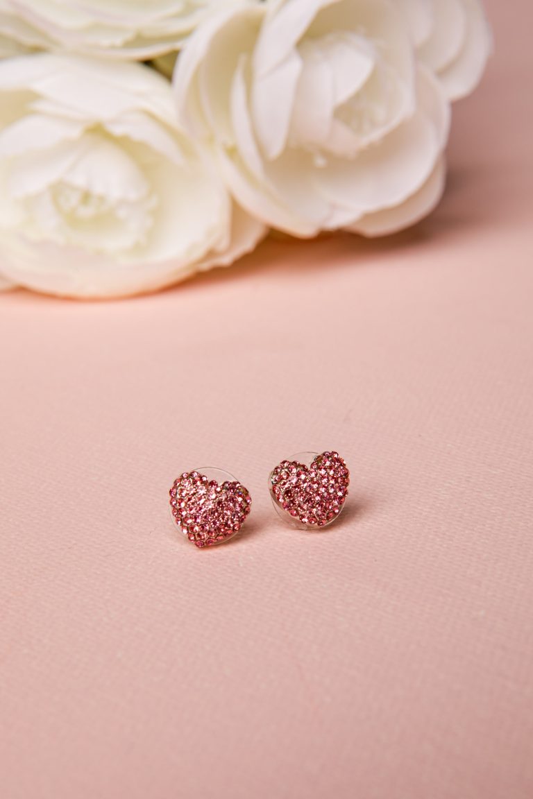Tatum Crystal Pink Heart Stud Earrings