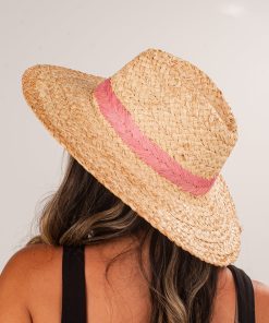 Palm Beach Pink Straw Fedora Wide Brim Hat