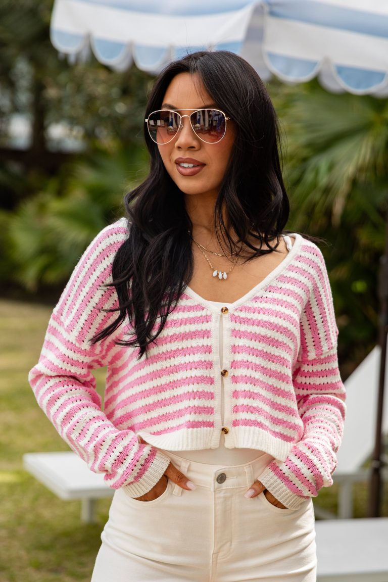 Signature Staple Pink Stripe Knit Cardigan