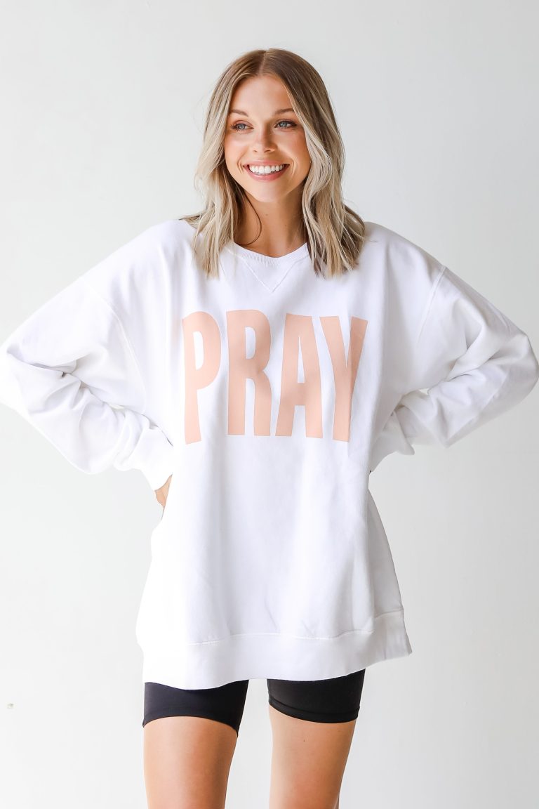 White Oversized Pray Sweatshirt