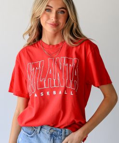 Red Atlanta Baseball Block Letter Tee