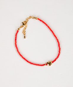 Kiara Red Beaded Heart Charm Bracelet