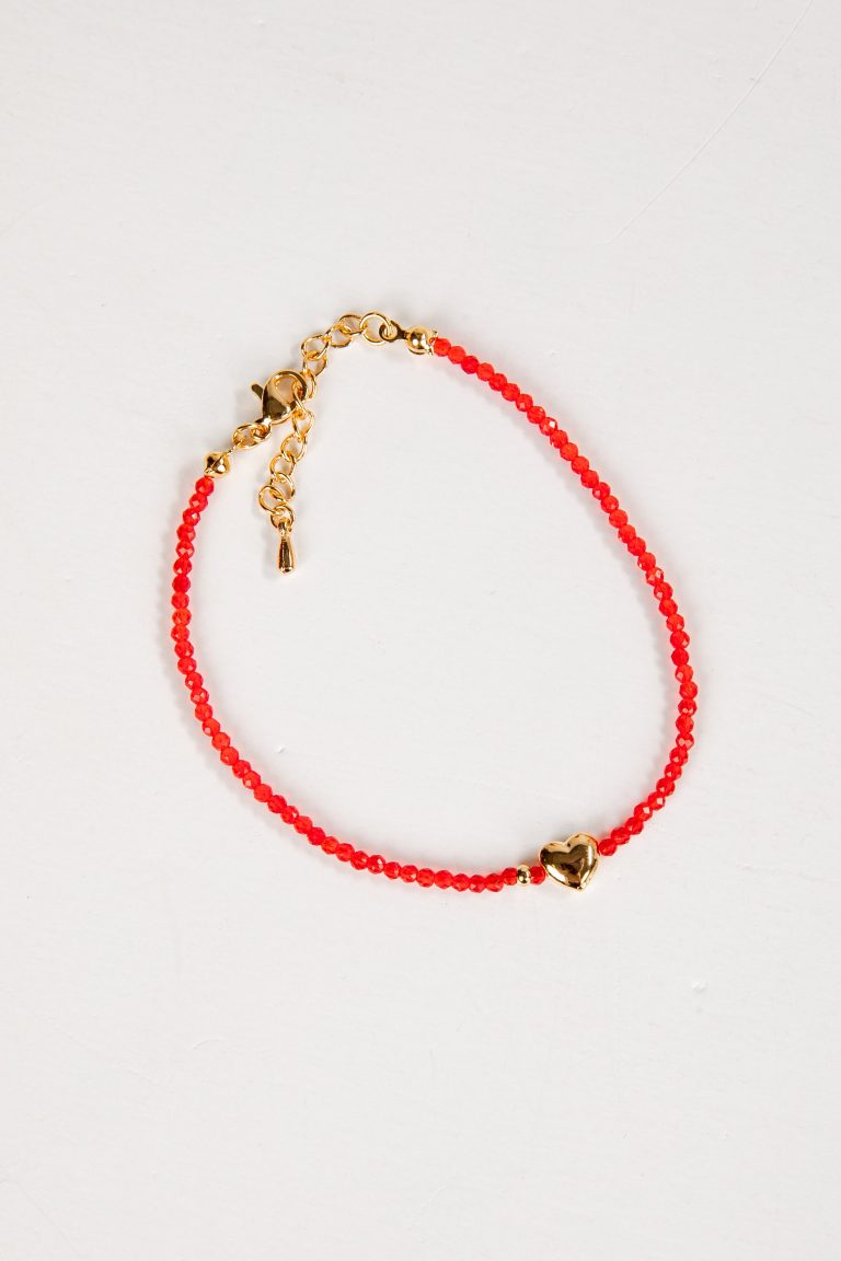 Kiara Red Beaded Heart Charm Bracelet