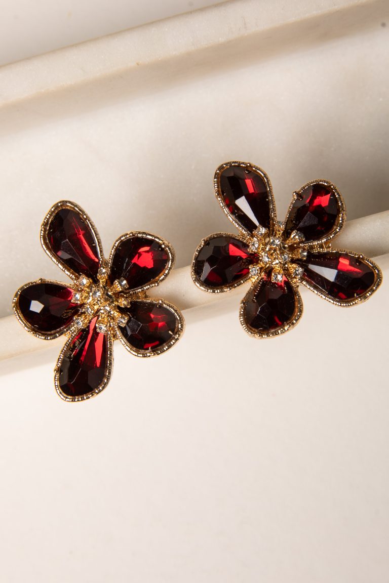 Hannah Red Flower Statement Earrings