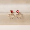 Sadie Red Rhinestone Heart Drop Earrings