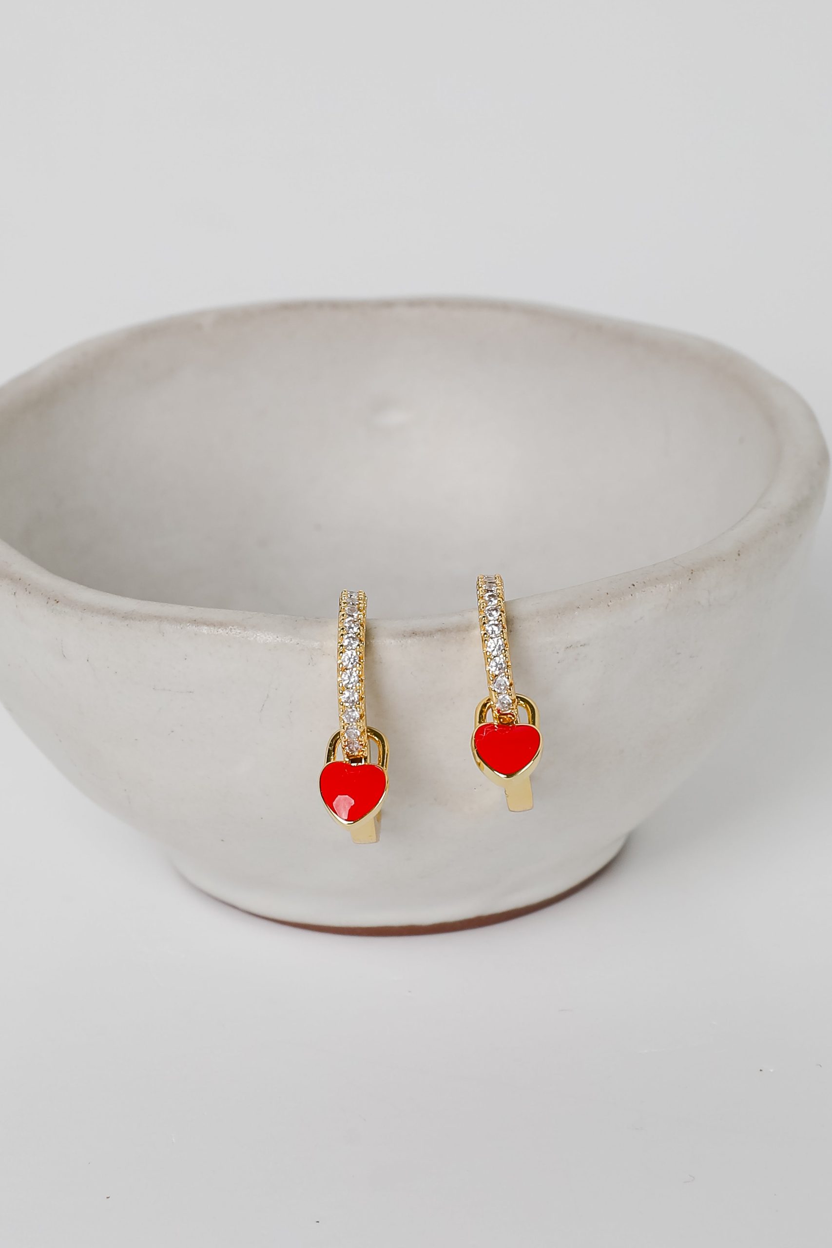 Riley Red Heart Charm Mini Hoop Earrings - Image 2
