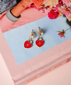 Rae Heart Lock Red Drop Earrings