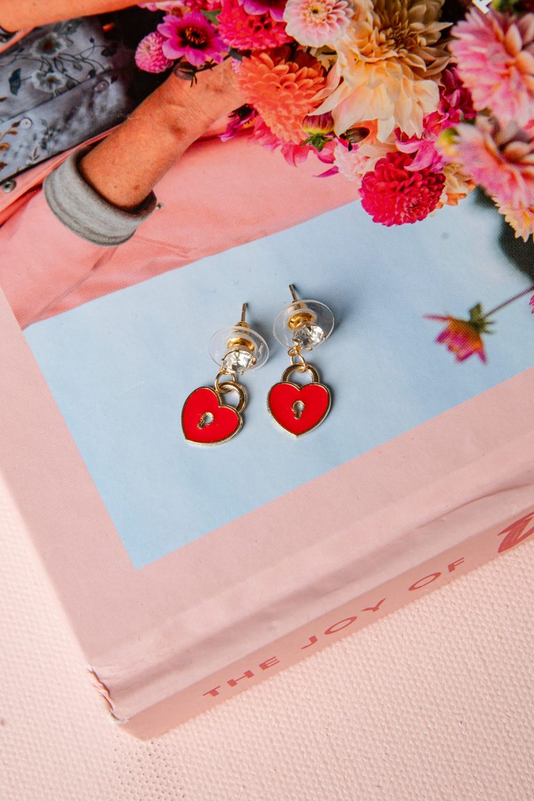 Rae Heart Lock Red Drop Earrings