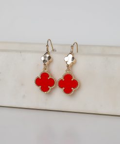 Hannah Red Quatrefoil Drop Earrings