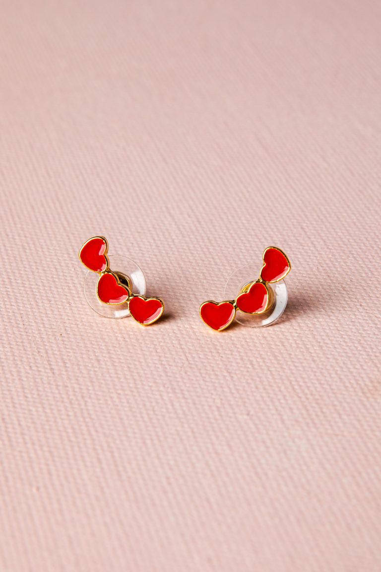 Saylor Triple Red Heart Stud Earrings