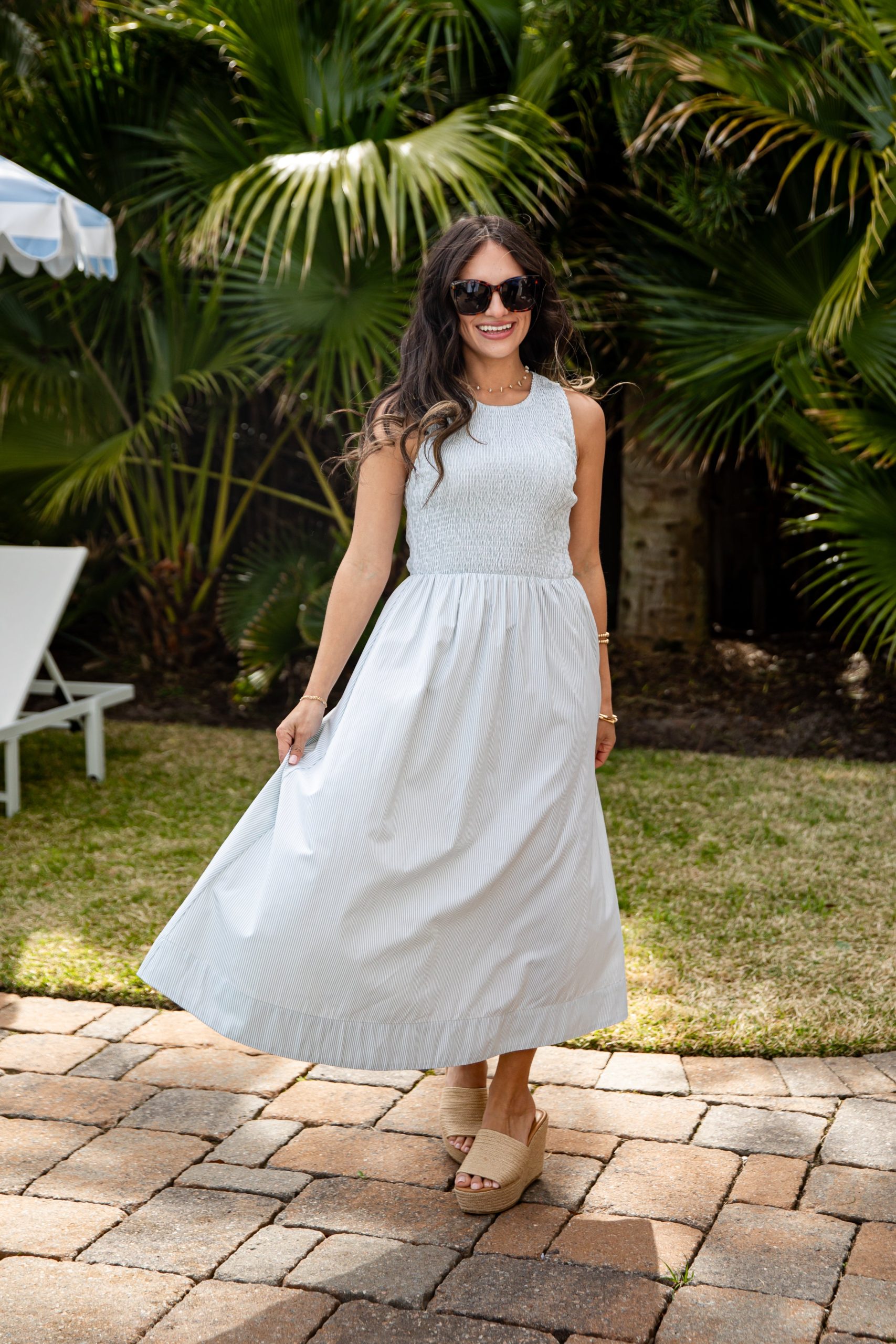 Sweet Serenity Stripe Smocked Midi Dress - Image 4