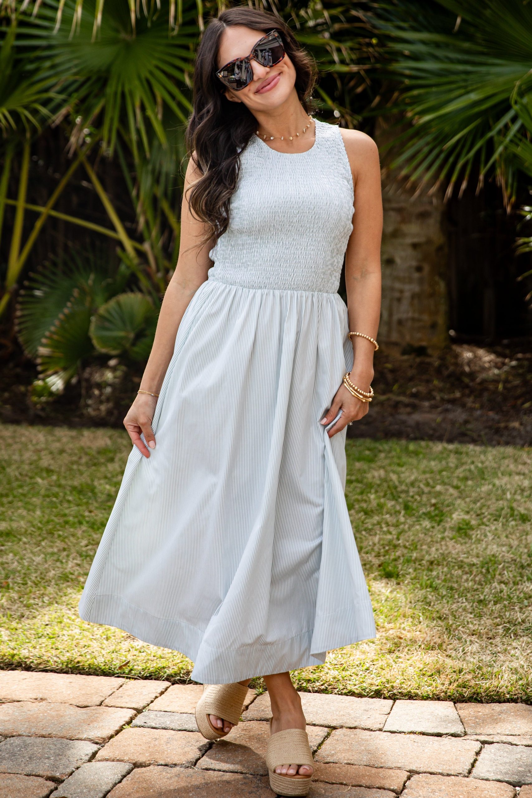 Sweet Serenity Stripe Smocked Midi Dress - Image 3