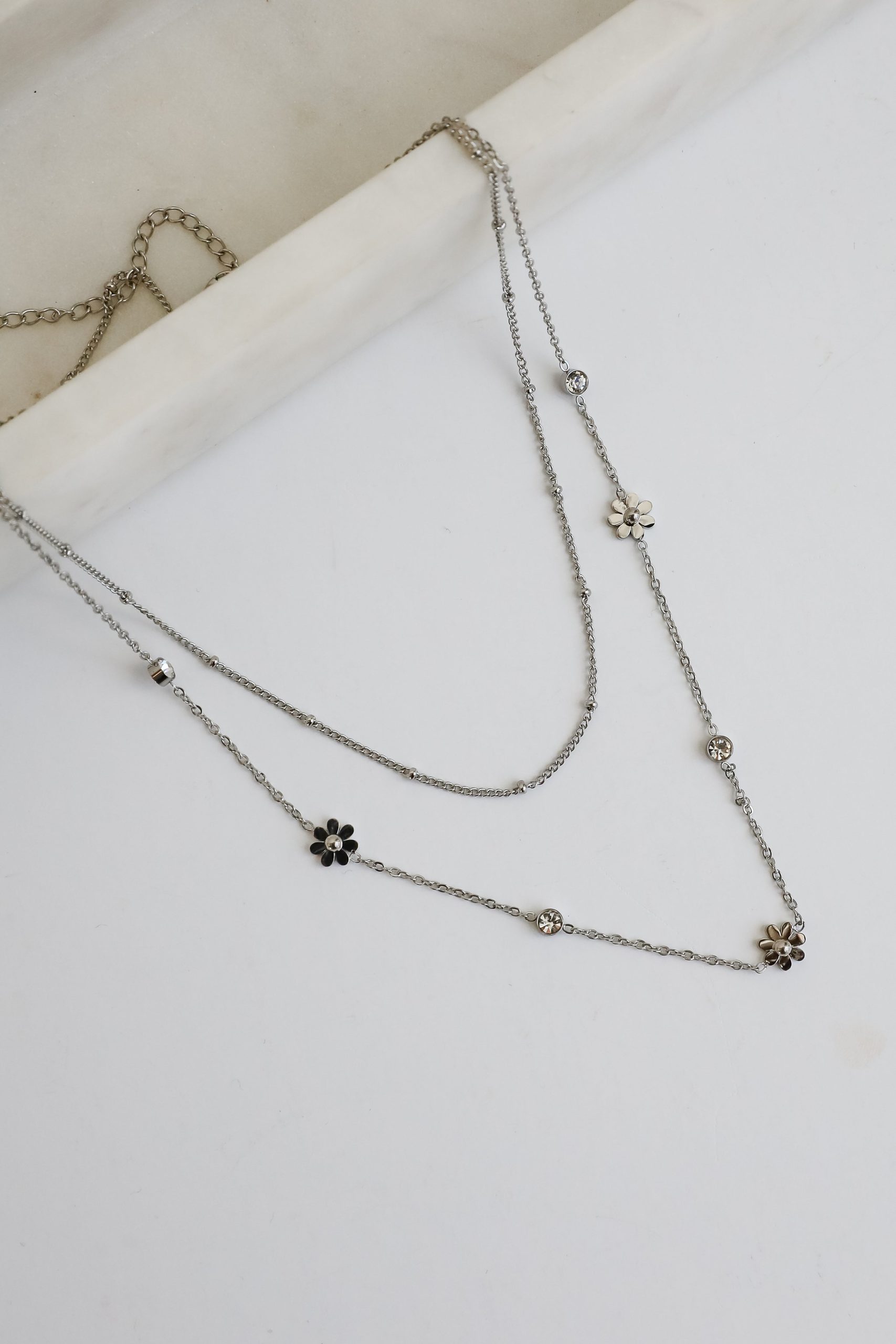 FINAL SALE - Lindsay Silver Flower Charm Layered Necklace - Image 5