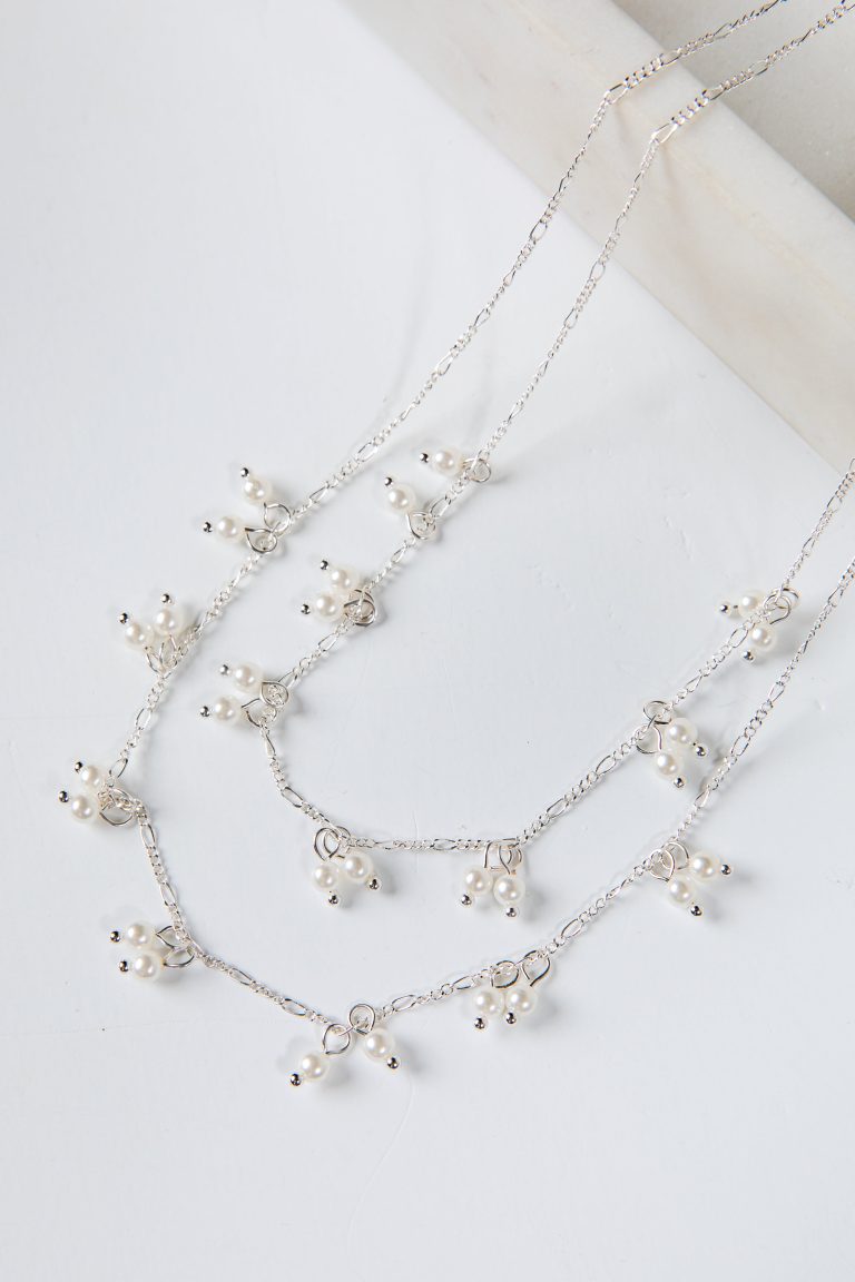 Melissa Silver Pearl Charm Layered Necklace