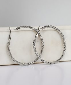 Natalie Silver Textured Hoop Earrings
