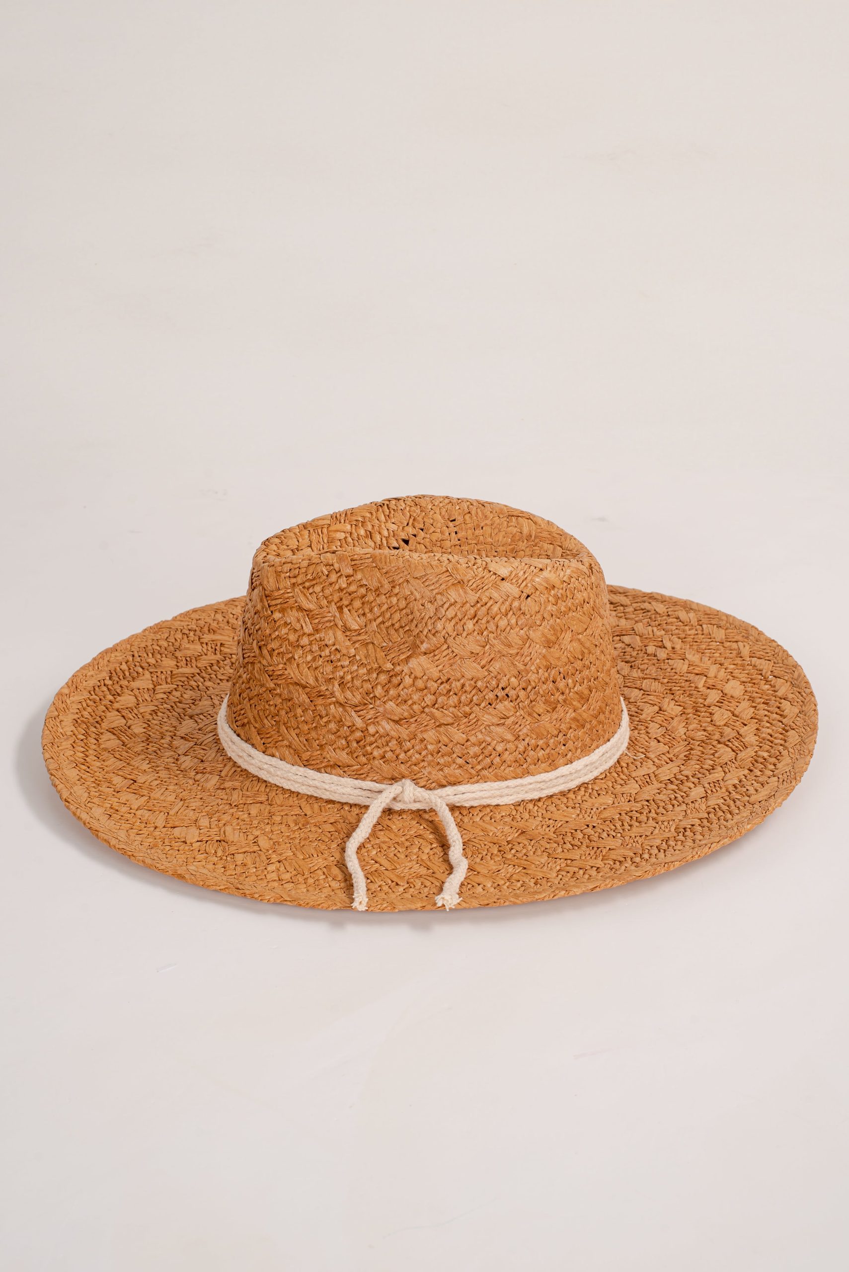 Beachside Charm Tan Straw Fedora Wide Brim Hat - Image 5