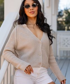 FINAL SALE - Latte Foam Button-Front Taupe Sweater