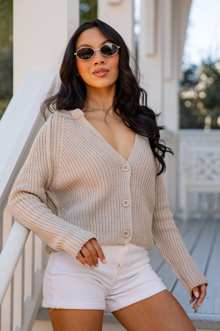 FINAL SALE - Latte Foam Button-Front Taupe Sweater